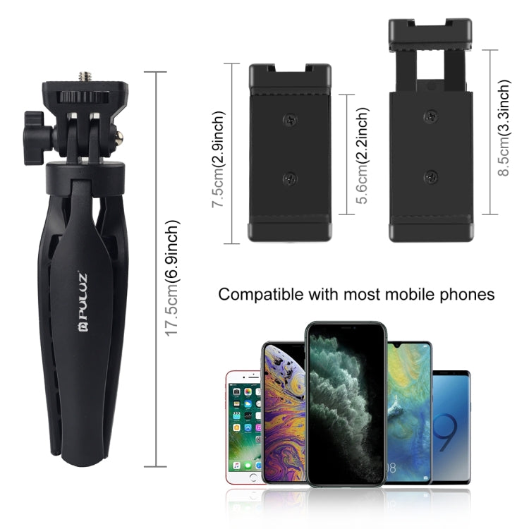 PULUZ Desk Plastic Tripod Mount with Phone Clamp & Adjusting Tripod Head for Smartphones