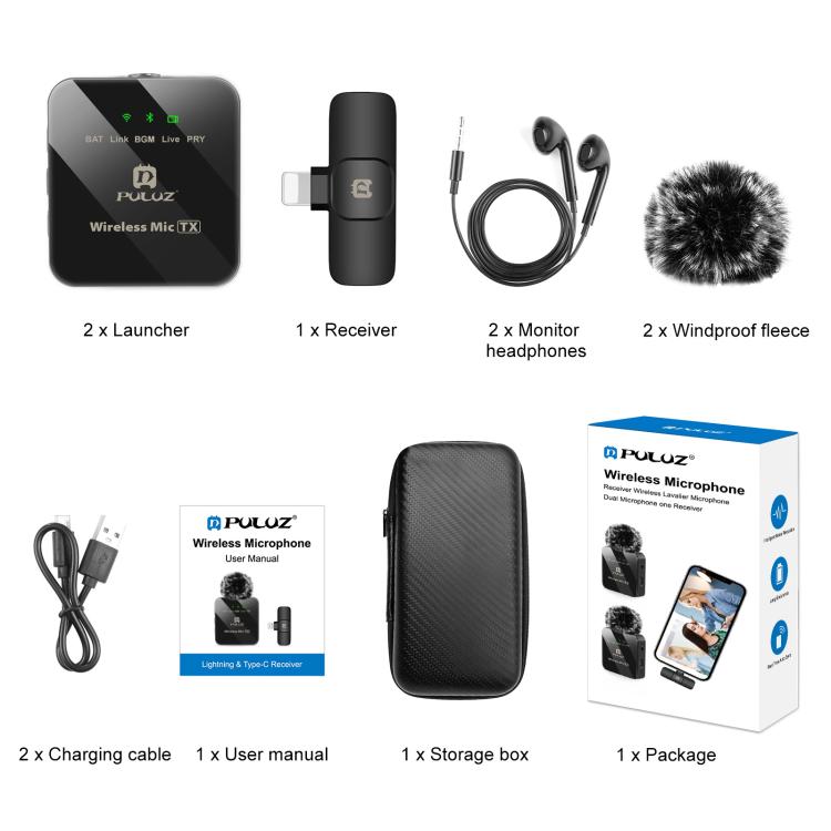 PULUZ Wireless Lavalier Microphone for iPhone / iPad, 8-Pin Receiver and Dual Microphones