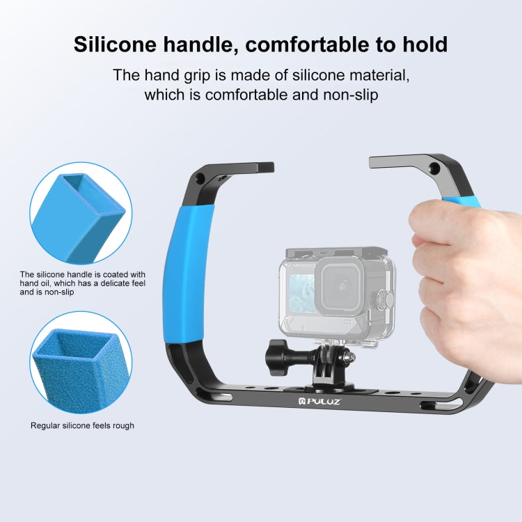 PULUZ Dual Silicone Handles Aluminium Alloy Underwater Diving Rig for GoPro, Other Action Cameras and  Smartphones