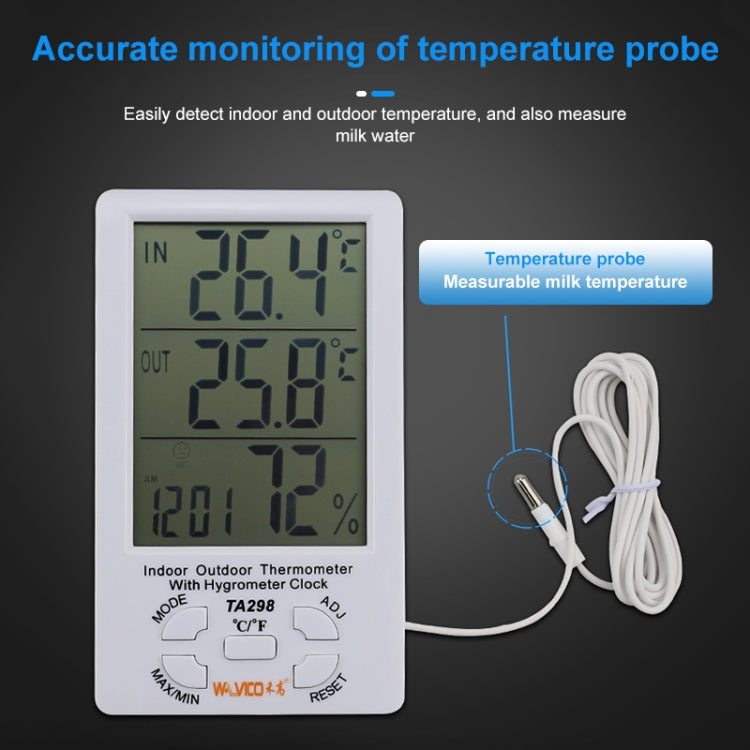 TA298 Digital LCD Humidity / Hygrometer and Thermometer with Extra Sensor Cable