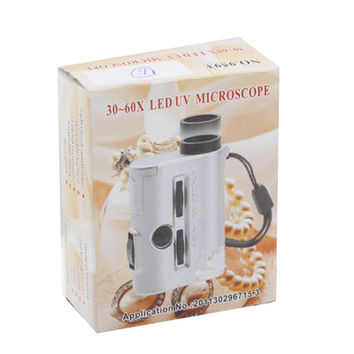 Pocket 30X-60X Microscope with 2-LED Lights / Money Detector Light