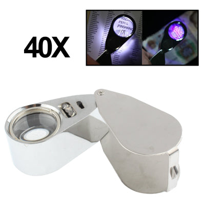 Full Metal Coating 10X Magnifying Glass Magnifier with 3 LED Lights for Currency Detecting & Jewelry Identifying