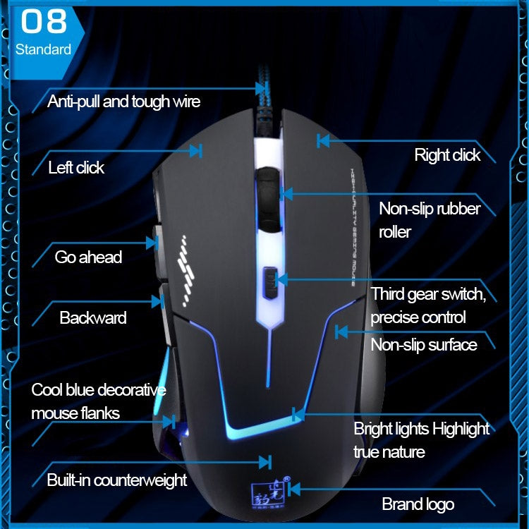 T7 Wired 3 Color Changeable 1200 DPI 1600DPI 2400DPI Gaming USB Optical Mouse