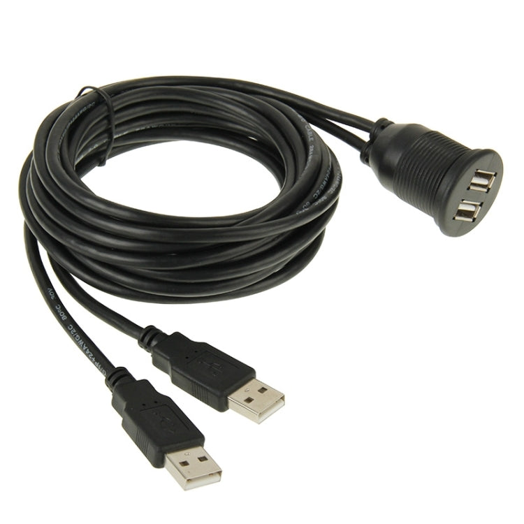 2 USB 2.0 Male to Female Extension Cable with Car Flush Mount, Length: 2m