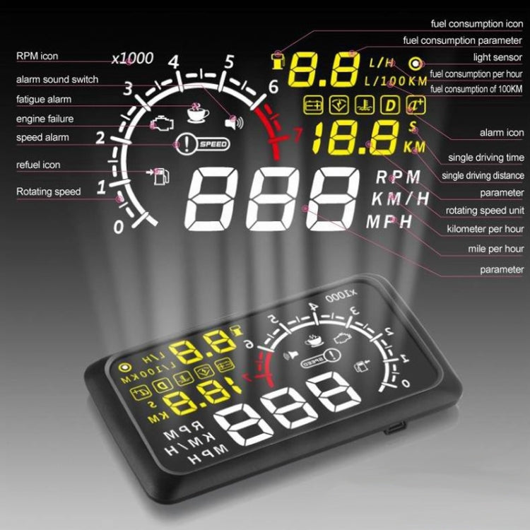 X3 Bluetooth 5.5 inch Car OBDII / EUOBD HUD Vehicle-mounted Head Up Display Security System, Support Speed & Fuel Consumption, Overspeed Alarm, Water Temperature, etc