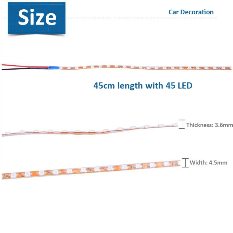 5 PCS Flow Style 45 LED 3528 SMD Waterproof Flexible Car Strip Light for Car Decoration, DC 12V, Length: 45cm, 45cm Pink, 45cm Red, 45cm White, 45cm Yellow, 45cm Dark Blue, 45cm Green, 45cm Ice Blue