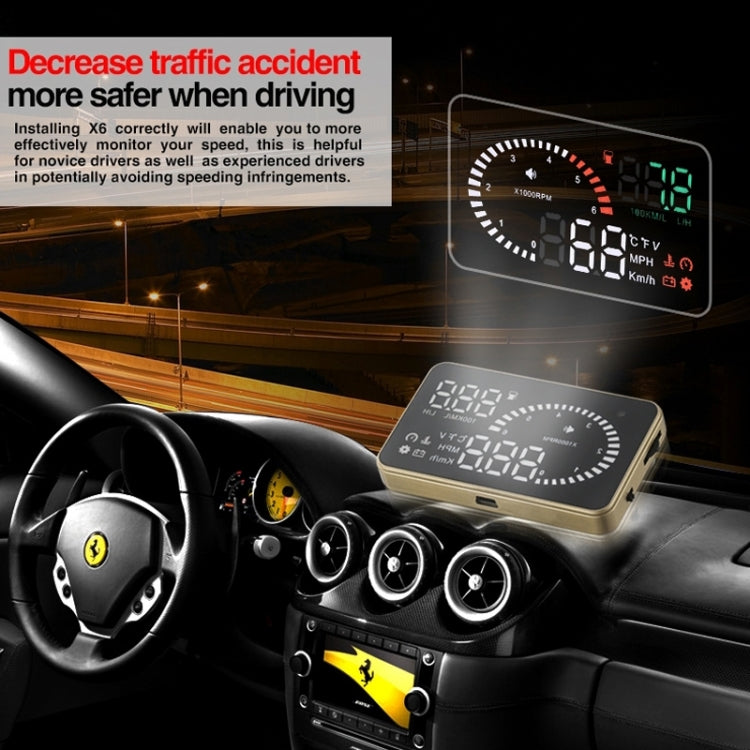 X6 3.5 inch Car OBDII / EUOBD HUD Vehicle-mounted Head Up Display Security System, Support Speed & Water Temperature & Speed Alarm & Fuel Consumption & Battery Voltage, etc.