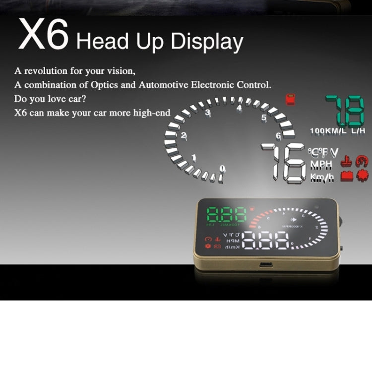 X6 3.5 inch Car OBDII / EUOBD HUD Vehicle-mounted Head Up Display Security System, Support Speed & Water Temperature & Speed Alarm & Fuel Consumption & Battery Voltage, etc.
