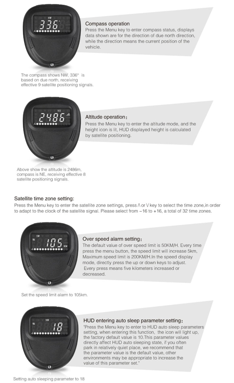 A1 2.0 inch Car GPS HUD Head Up Display Vehicle-mounted Security System, Support Speed & Real Time & Altitude & Over Speed Alarm & Compass & MPH & Auto Sleeping & KM & Satellite Signal