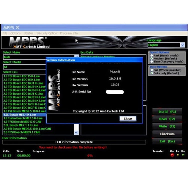 MPPS V16.1.02 ECU Chip Tuning Professional Diagnostic Tool for EDC15 / EDC16 / EDC17 Inkl CHECKSUM Read & Write Memory