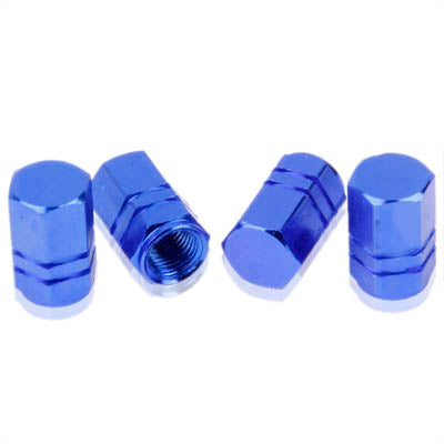 Blue Anodized Aluminum Tire Valve Stem Caps 4 pcs