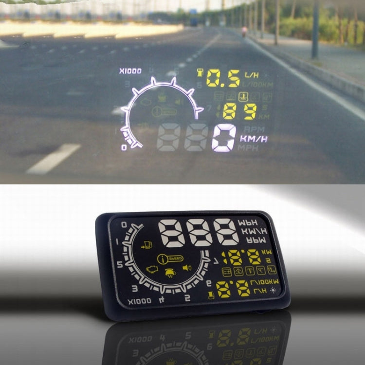 W02 5.5 inch Car OBDII HUD Fuel Consumption Warning System Vehicle-mounted Head Up Display Projector with LED