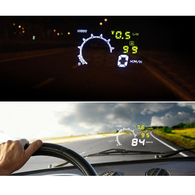 W02 5.5 inch Car OBDII HUD Fuel Consumption Warning System Vehicle-mounted Head Up Display Projector with LED
