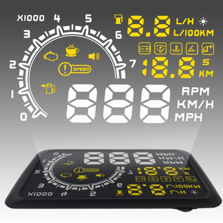 W02 5.5 inch Car OBDII HUD Fuel Consumption Warning System Vehicle-mounted Head Up Display Projector with LED