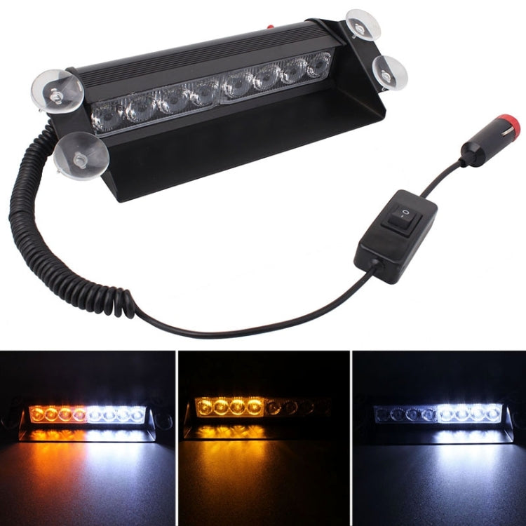 8W 800LM 8-LED 3-Modes Adjustable Angle Car Strobe Flash Dash Emergency Light Warning Lamp with Suckers, DC 12V