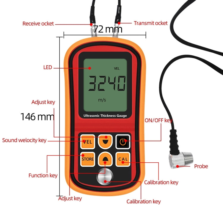 GM-100 Ultrasonic Thickness Meter Tester Gauge Velocity 1.2~225mm