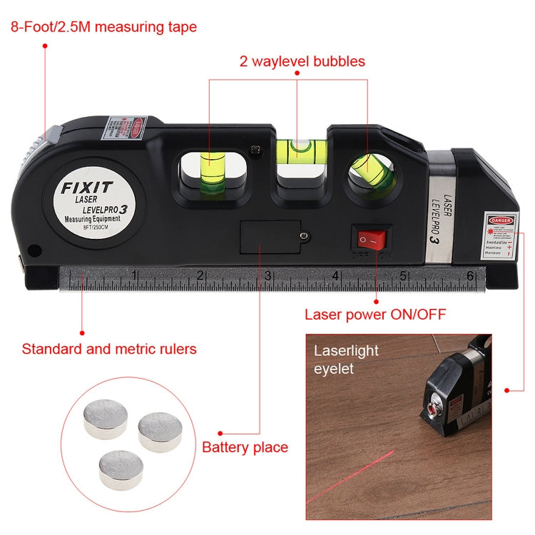 Laser Level with Tape Measure Pro 3 (250cm), LV-03
