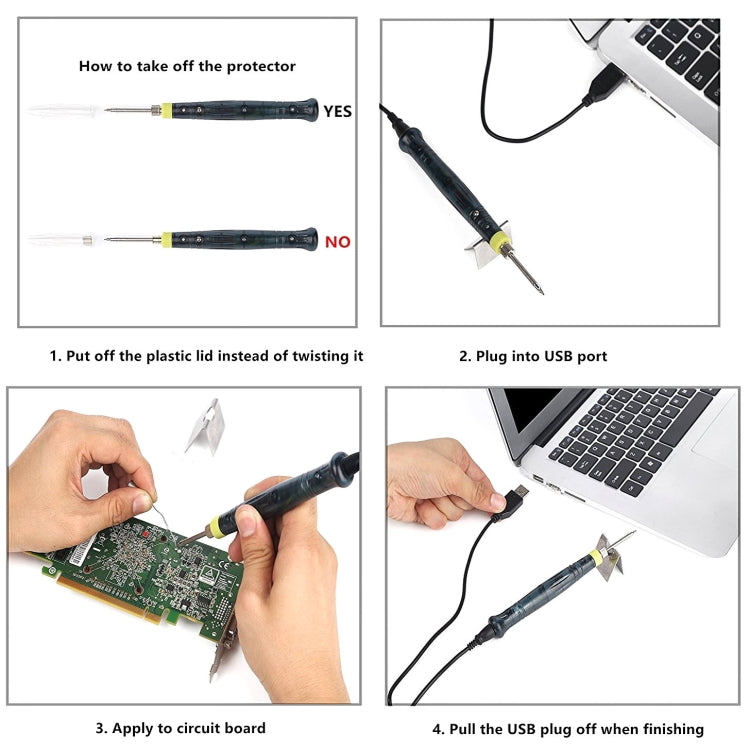 Portable USB Powered Soldering Iron Pen 5V 8W Long Life Tip + Touch Switch Protective Cap Auto Shut Off 25 second