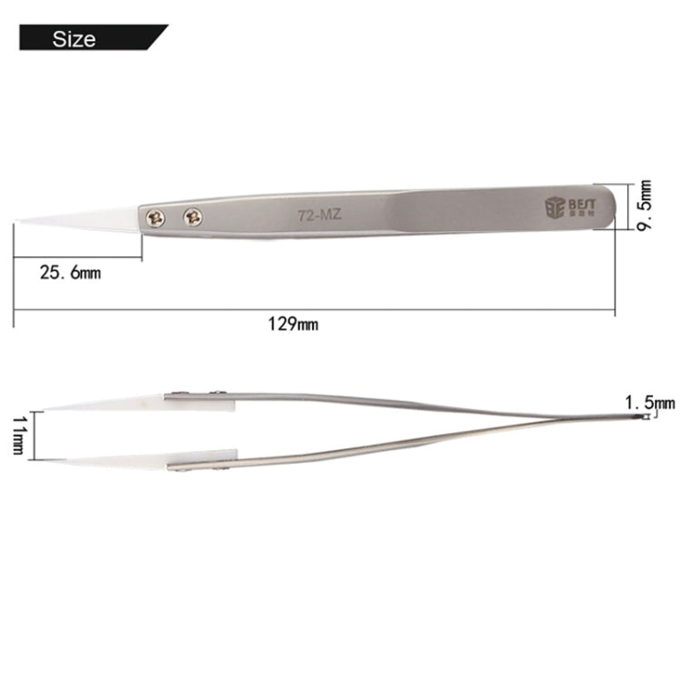 BEST BST-72-MZ 302 Stainless Steel High Temperature Resistance Ceramic Tip Tweezers