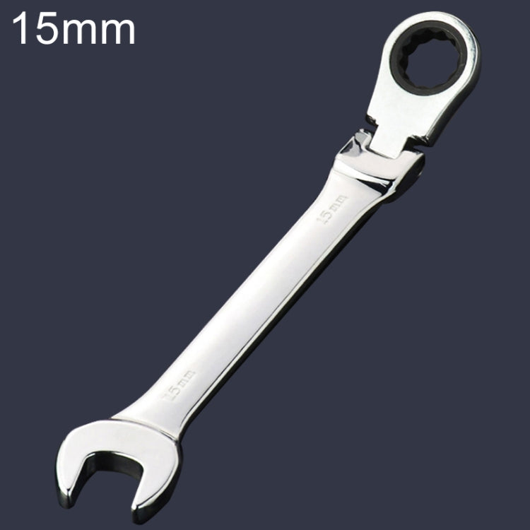 15mm Dual-use Opening Plum Ratcheting Angled Wrench , Length: 19.5cm