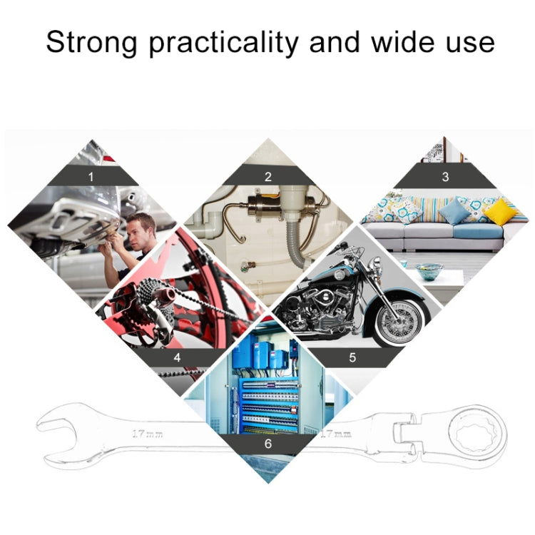 15mm Dual-use Opening Plum Ratcheting Angled Wrench , Length: 19.5cm