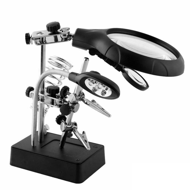 5 LED Auxiliary Clip Magnifier AC/DC Interchangeable with Soldering Stand & Two Magnifier, EU Plug