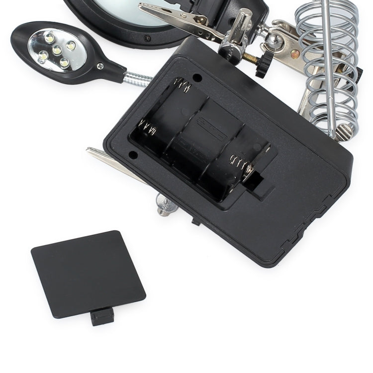 5 LED Auxiliary Clip Magnifier AC/DC Interchangeable with Soldering Stand & Two Magnifier, EU Plug