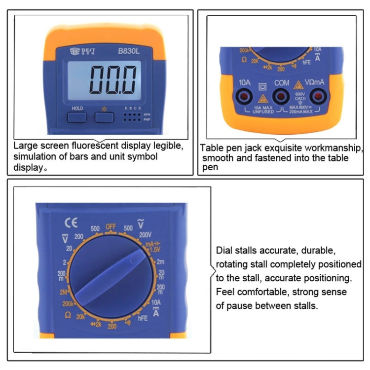 BEST BST- B830L 9V LCD Screen Display Digital Multimeter
