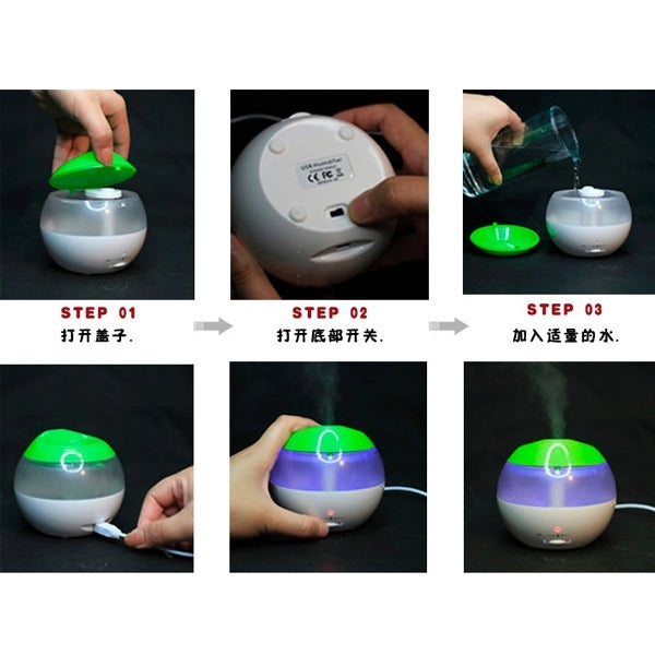 USB Air Humidifier with Mini Red Indicator and Vapour Amount Regulating Switch (White + Green)