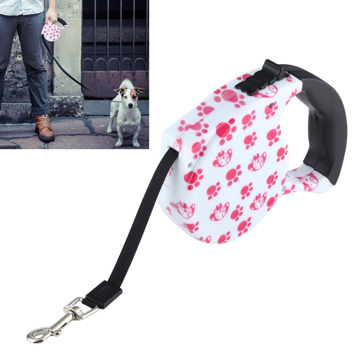5m Pink Dog Footprint Pattern Easy Operation Retractable Dog Leash