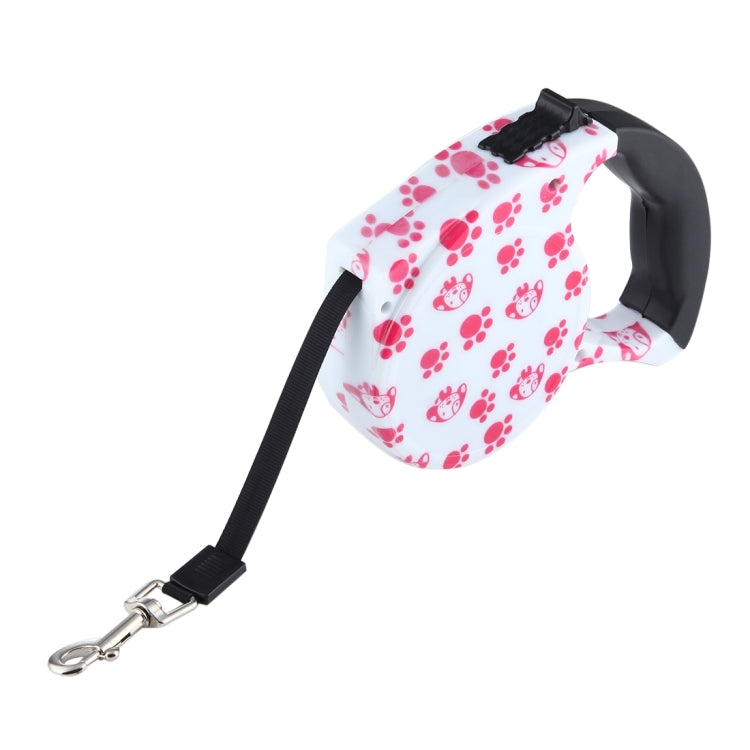 5m Pink Dog Footprint Pattern Easy Operation Retractable Dog Leash