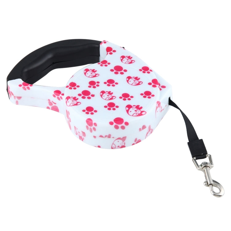 5m Pink Dog Footprint Pattern Easy Operation Retractable Dog Leash