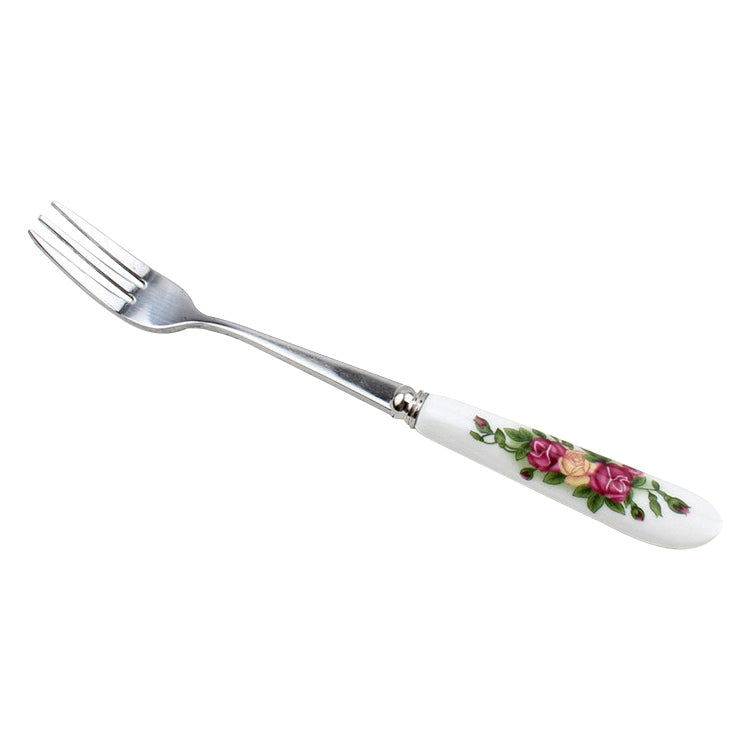 Ceramic Handle Stainless Steel Spoon + Fork Set