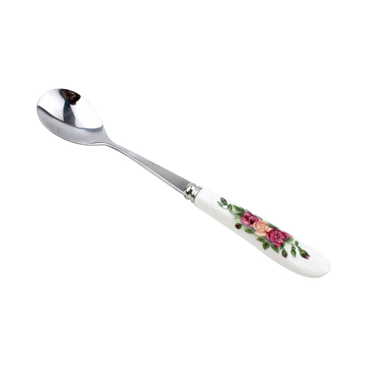 Ceramic Handle Stainless Steel Spoon + Fork Set