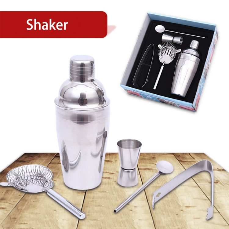 5 in 1 Classic Stainless Steel Shaker Set, Capacity: 550ml (Shaker + Jigger + Strainer + Ice Clip + Stirrer Pipe)