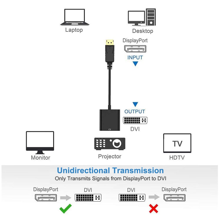 Display Port Male to DVI 24+1 Female Adapter Cable, Length: 20cm