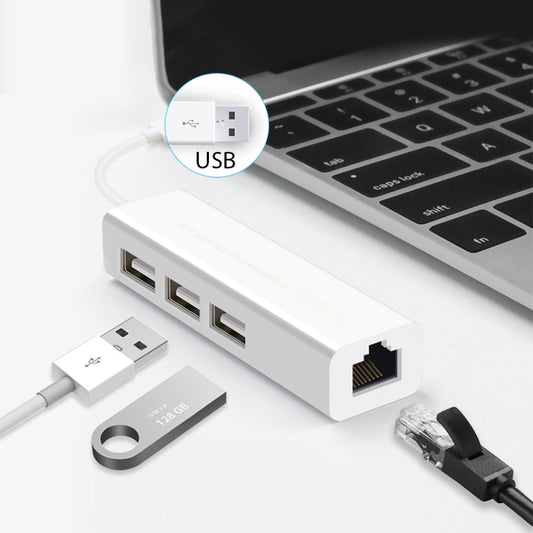 USB 2.0 Ethernet Network Adapter + 3 Ports USB HUB