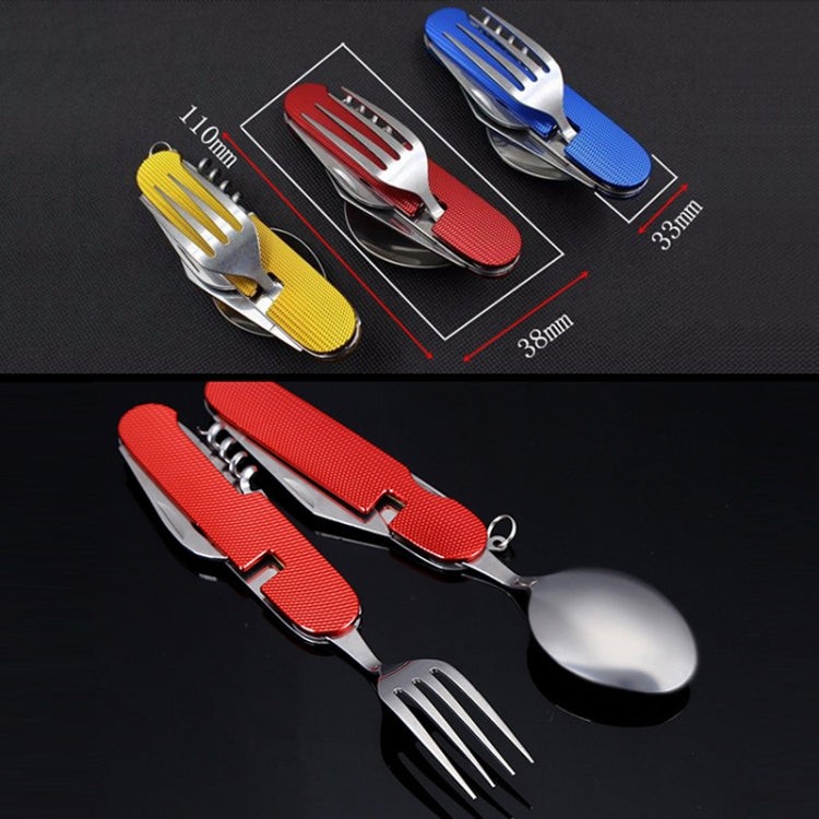 6-in-1 Stainless Steel Travel / Camping Folding Cutlery Set, Spoon + Fork + Knife +  Bottle Opener Set