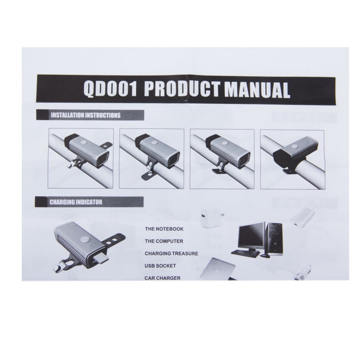 MC-QD001 180 Lumens USB Rechargeable LED Bright Aluminum Light with Handlebar Mount