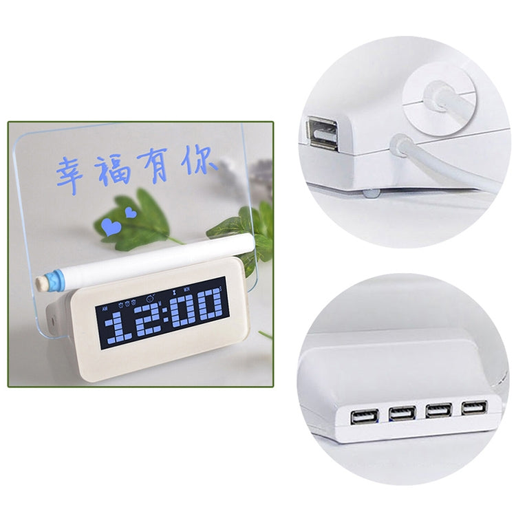 Multifunction LCD Digital Alarm Clock Thermometer + 4-Port USB HUB + Message Board with Blue or Green LCD backlight