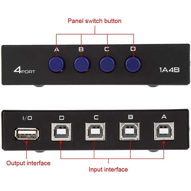 FENGJIE FJ-IA4B-C 4 Ports High Speed USB 2.0 Key-Press Switcher Share Switch Box for PC Computer Scanner Printer