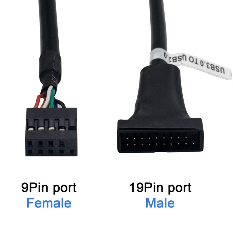 USB 2.0 9Pin Motherboard Female to USB 3.0 19Pin Housing Male Adapter Cable, Length: 15cm