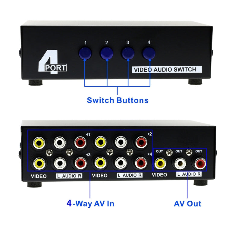 4 Port Input 1 Output Audio Video AV RCA Switch Box