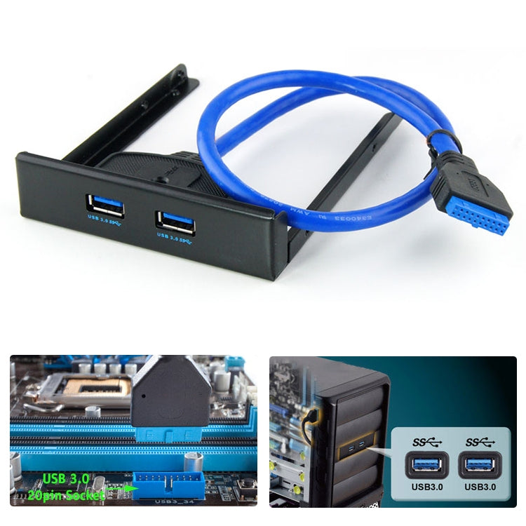 USB 3.0 Front Panel Floppy Disk Bay 20 Pin 2 Ports HUB Bracket Cable