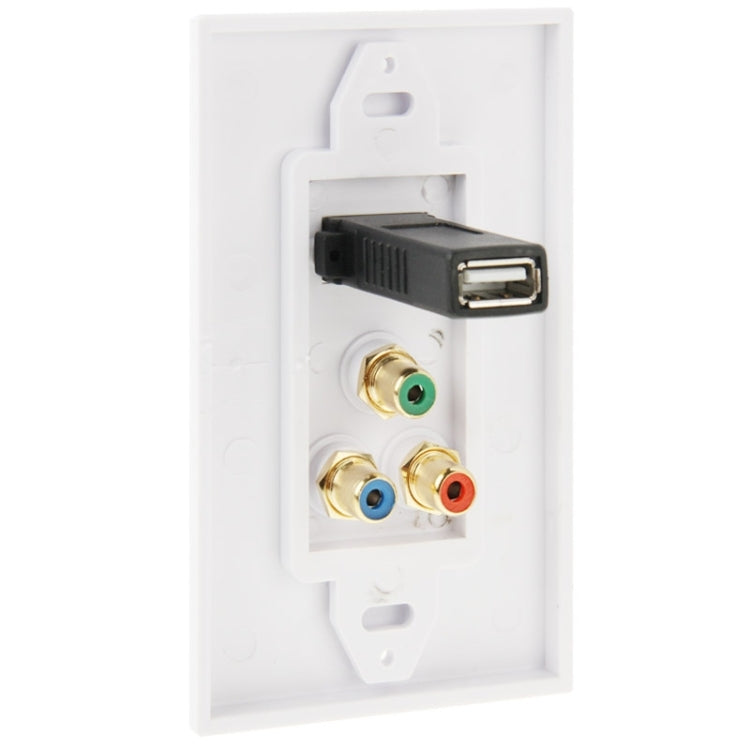 USB 2.0 Female Plug + 3 RCA Female Plugs Wall Plate Panel