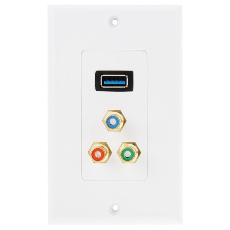 USB 3.0 Female Plug + 3 RCA Female Plugs Wall Plate Panel