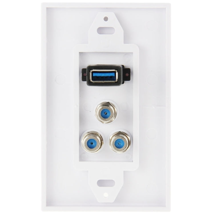 USB 3.0 Female Plug + 3 F Female Plugs Wall Plate Panel