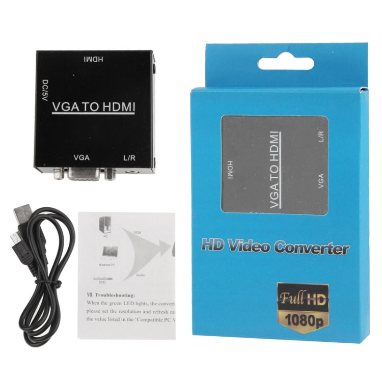 HD 1080P HDMI Mini VGA to HDMI Scaler Box Audio Video Digital Converter Adapter for PC / HDTV