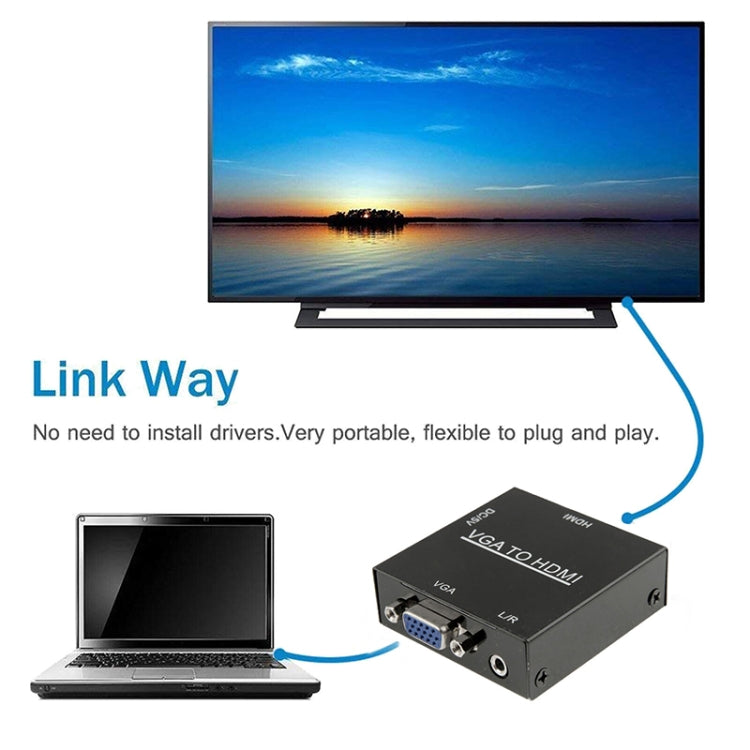 HD 1080P HDMI Mini VGA to HDMI Scaler Box Audio Video Digital Converter Adapter for PC / HDTV