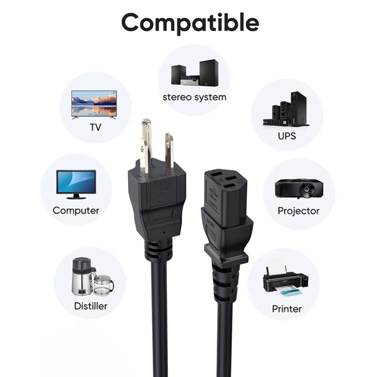 High Quality 3 Prong Style US Notebook AC Power Cord, Length: 1.8m